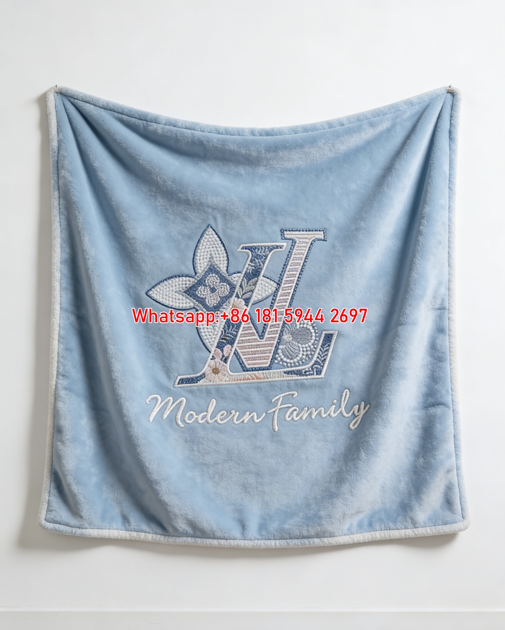 Embroidered Monogram Flannel Throw Blanket 360